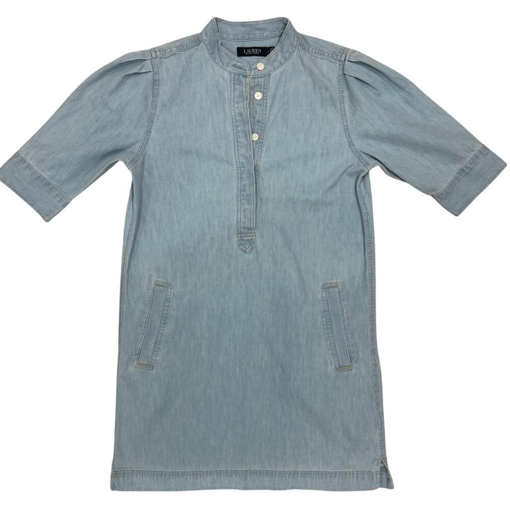 Lauren Ralph Lauren Black Label Chambray Tunic Dress Womens M Cotton Blue - Picture 2 of 14